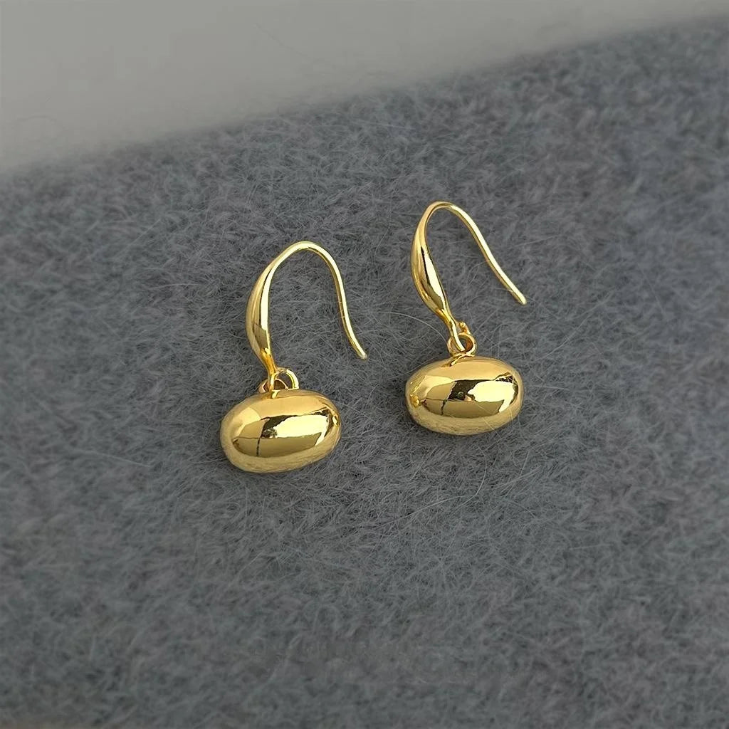 Eco Friendly Copper Oval Geometric Bead Drop Earrings For Women Light Luxury Minimalist