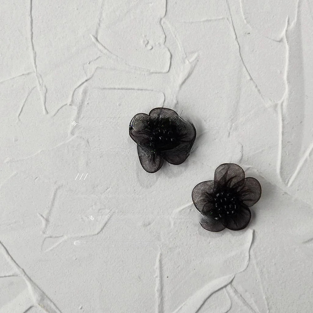 Black Lace Flower Stud Earrings Silver Plated Pin Fashion Commuter Elegant Jewelry