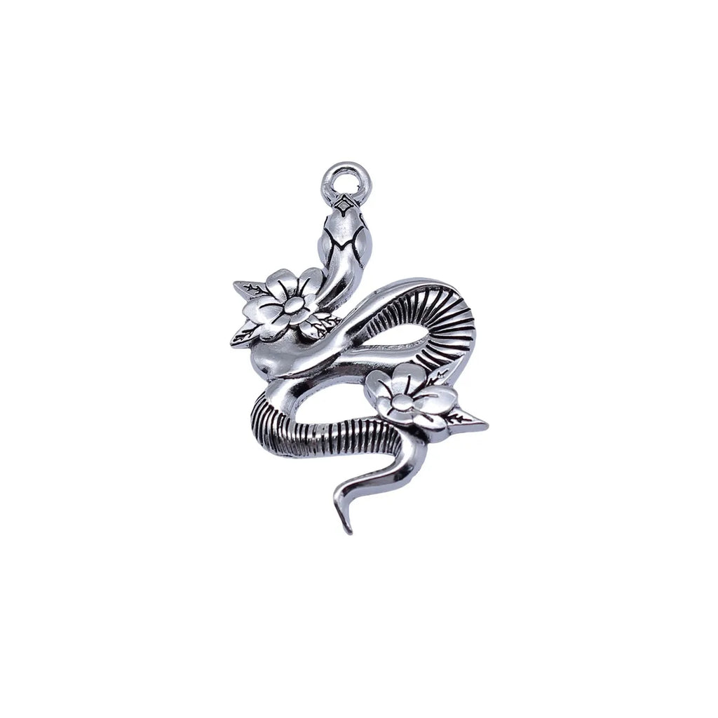 43x26mm 6.8g Antique Silver Zinc Alloy Flower Snake Charm Pendant for DIY Gothic Jewelry Making