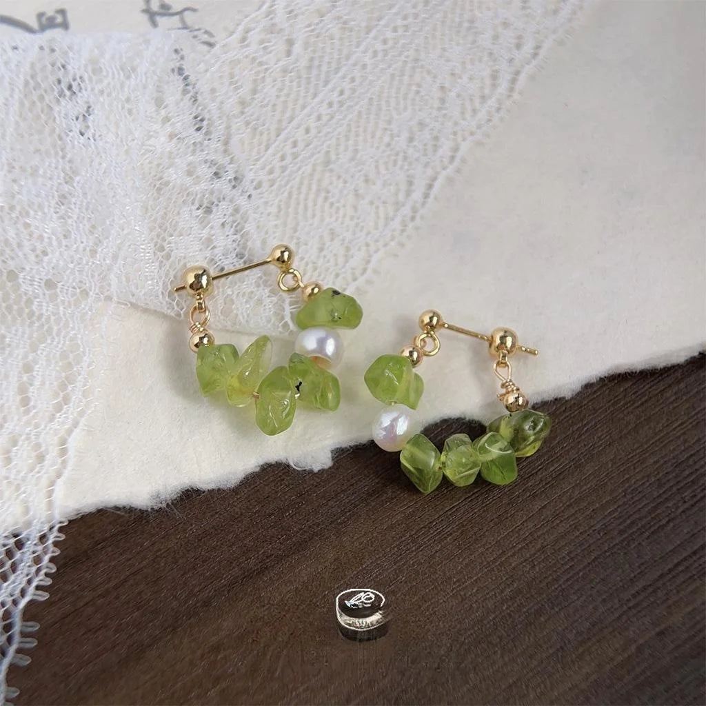 Forest Style Freshwater Pearl Natural Stone Irregular Tassel Drop Earrings