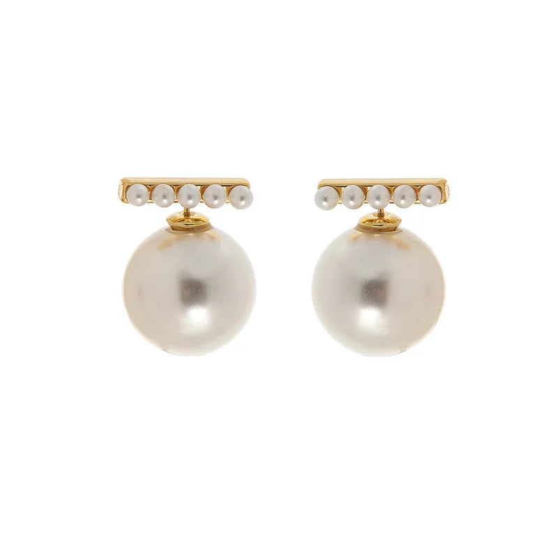Elegant Luxury Big Pearl Spiral Alloy Front Back Stud & Clip On No Piercing Women's Earrings