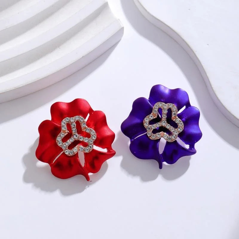 Elegant Red Enamel Flower Rhinestone Brooch Women's Federation Logo Lapel Pin Corsage Suit Accessory Gift