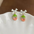 Sweet Strawberry Bow Drop Earrings Copper Summer Cute Jewelry