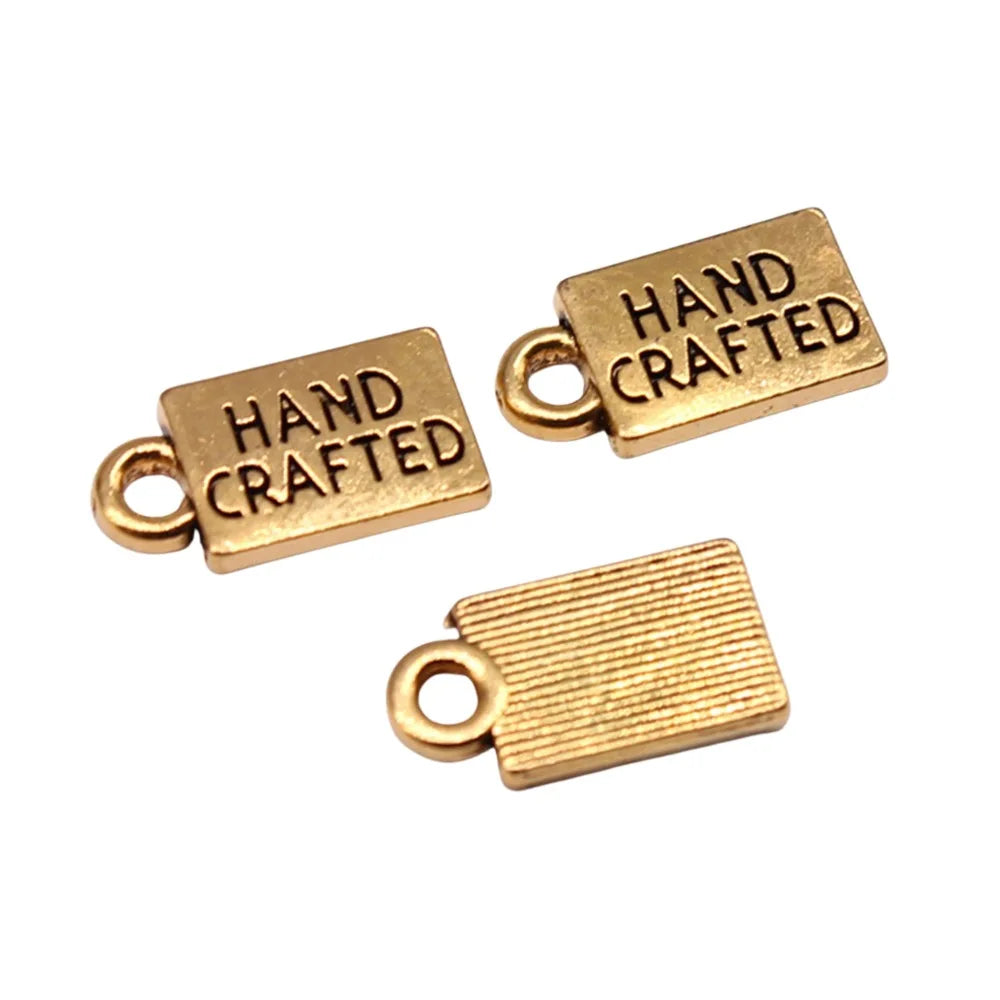 12x6mm 0.6g Antique Gold Zinc Alloy HAND CRAFTED Word Letter Charm Pendant for DIY Handmade Jewelry