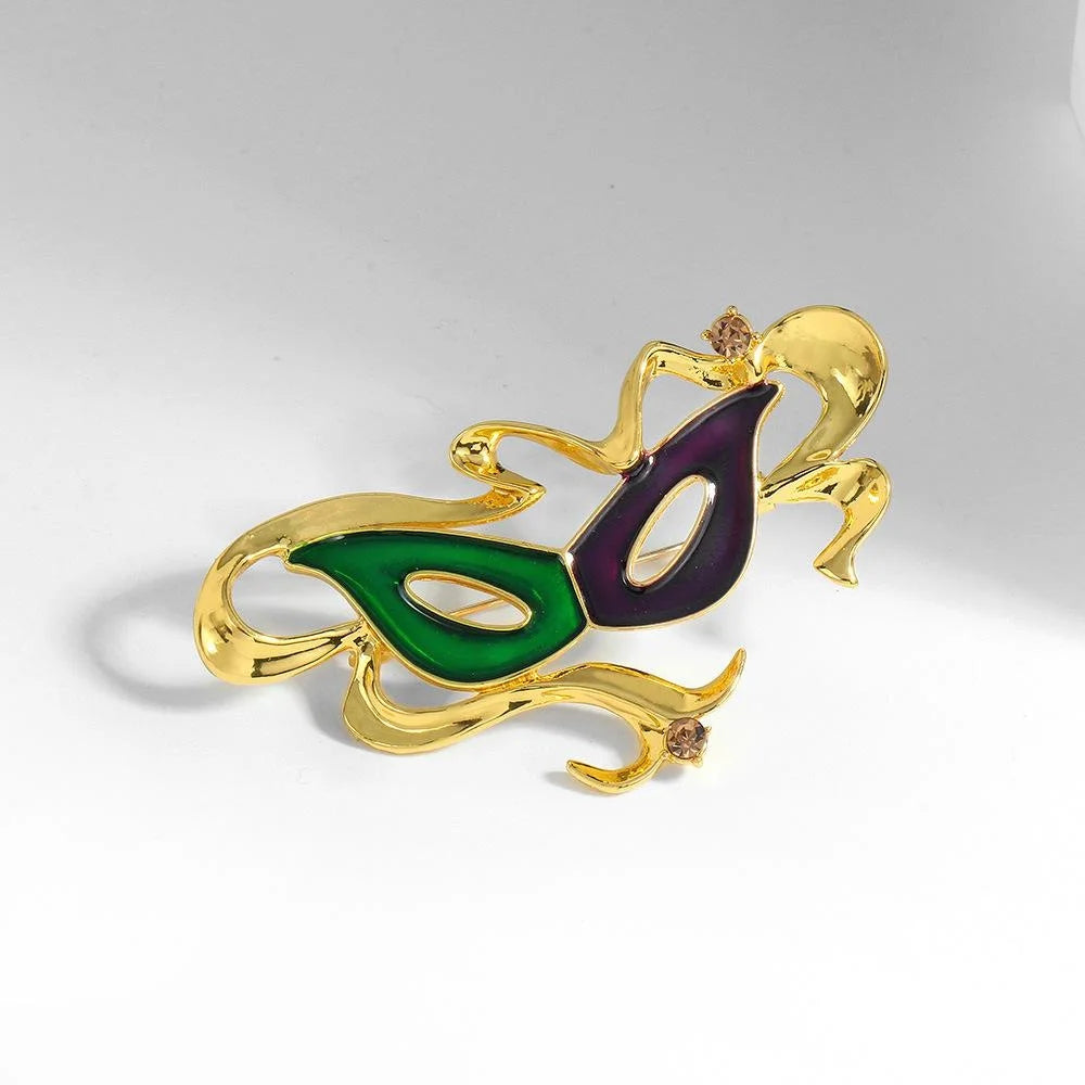 Elegant Carnival Mask Enamel Alloy Brooch With Rhinestone Accents, Creative Lapel Pin Suit Accessory Gift