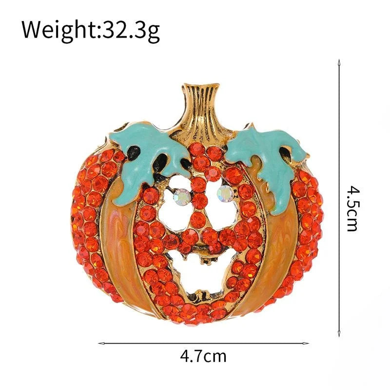 Cute Halloween Pumpkin Jack O Lantern Enamel Rhinestone Brooch, Alloy Lapel Pin Corsage Gift