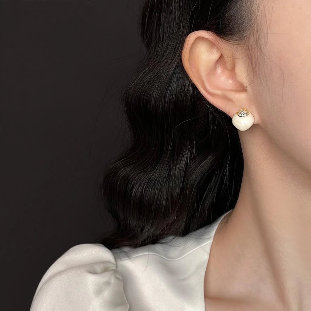 Light Luxury Milky White Geometric Square Zircon Pave Silver Plated Copper Stud Earrings