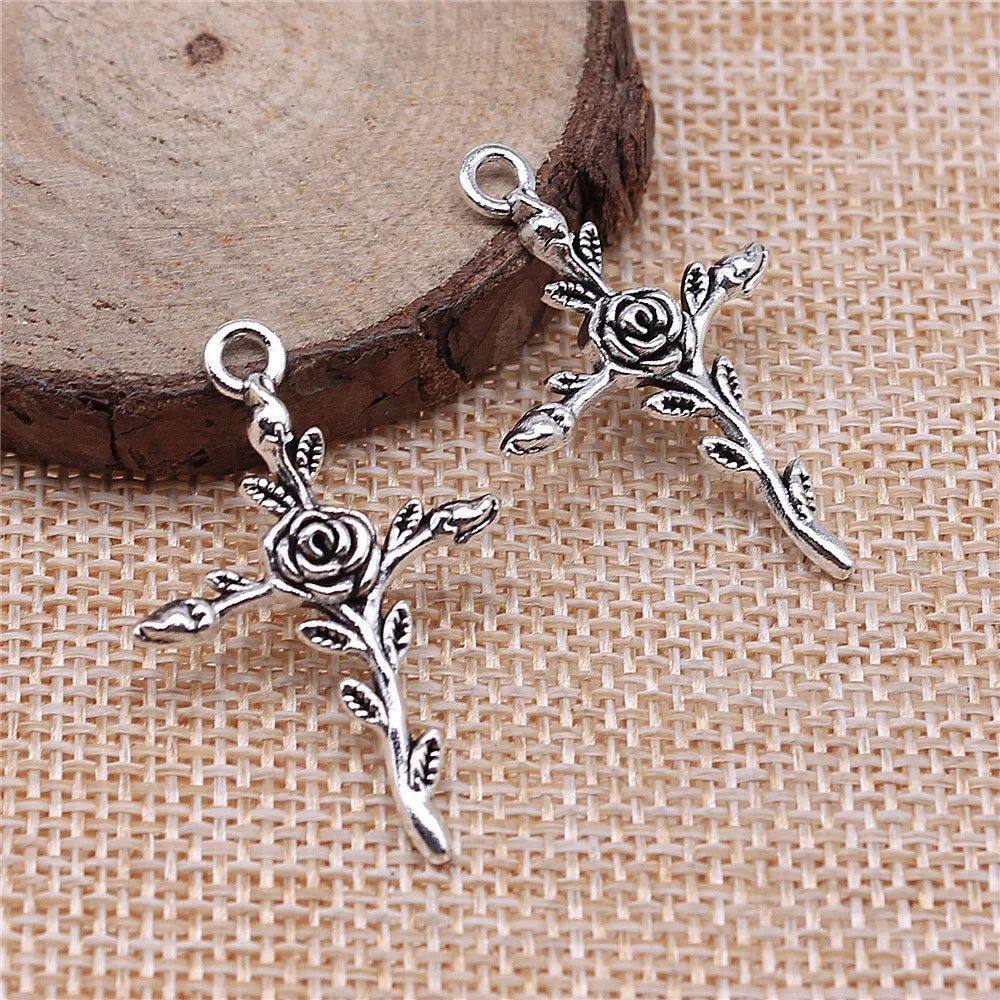 35x23mm 1.9g Multicolor Zinc Alloy Flower Cross charm pendant for DIY necklace bracelet making