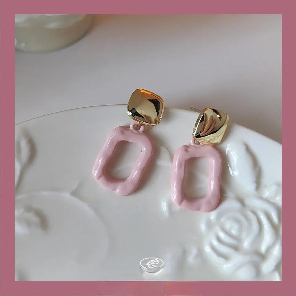 Sweet 14K Plated Metal Square Geometric Stud Earrings For Women