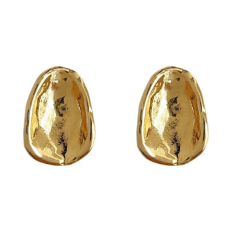 14K Plated Alloy Curved Oval Stud Earrings Minimalist Light Luxury Jewelry