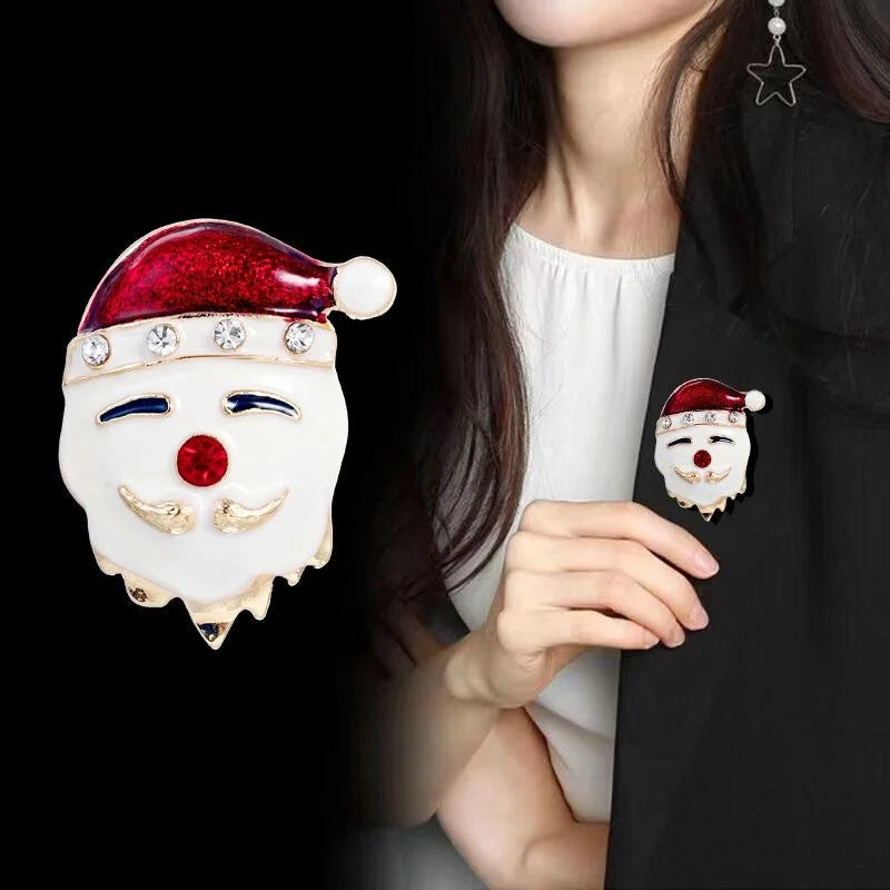 Cute Christmas Clown Santa Hat Enamel Rhinestone Alloy Brooch, Festive Lapel Pin Suit Accessory Gift