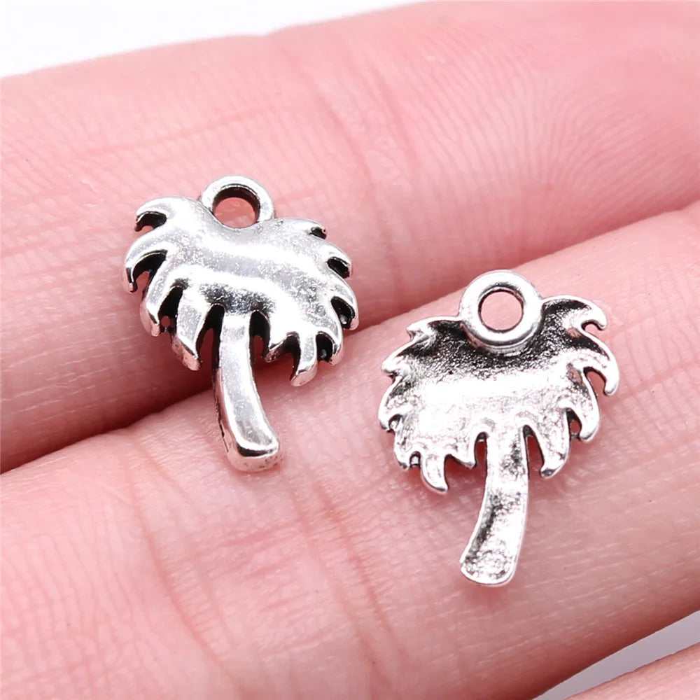 14x11mm 0.57g Antique Silver Zinc Alloy Coconut Tree Charm Pendant for Bracelet Jewelry Making