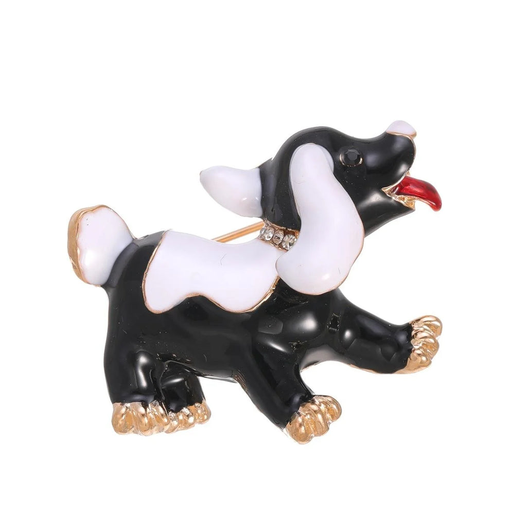 Cute Cartoon Puppy Enamel Brooch With Rhinestone Collar, Alloy Animal Lapel Pin Corsage Suit Accessory Gift