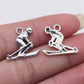 17x19mm 1.1g Antique Silver Zinc Alloy Skiing Charm Pendant for DIY Sports Jewelry Making