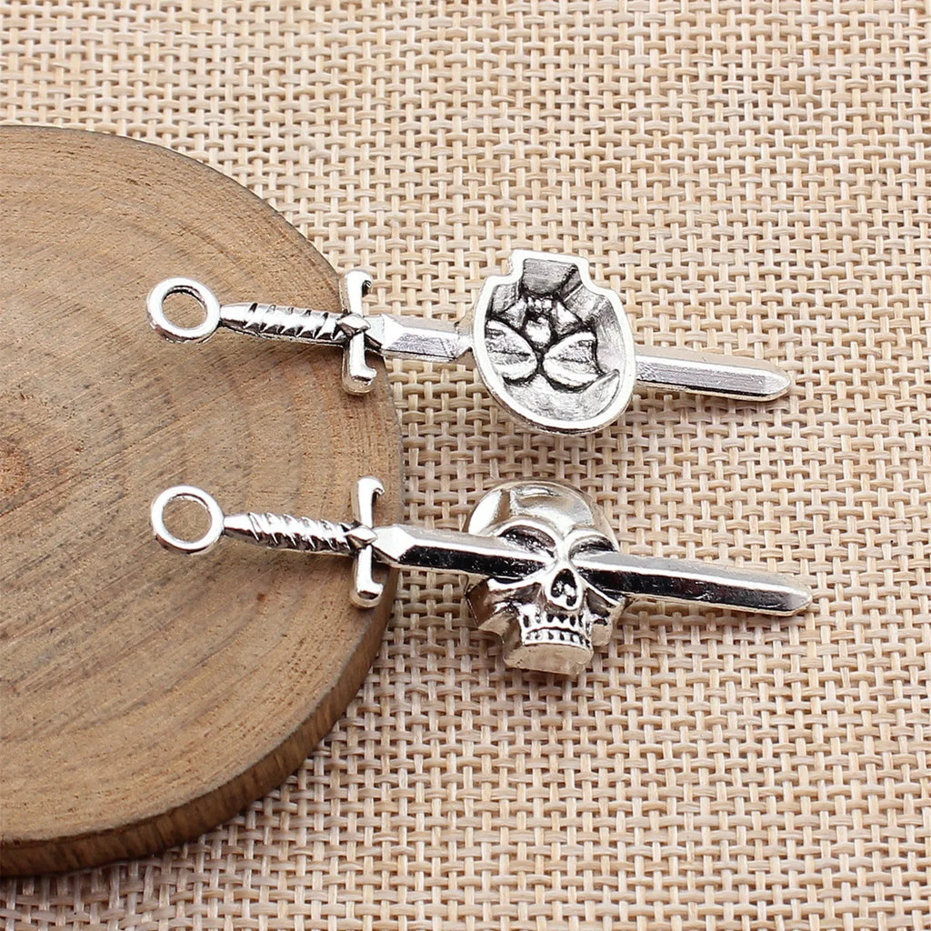 56x17mm 3.8g Antique Silver Zinc Alloy Skull Sword Charm Pendant for DIY Gothic Jewelry Making