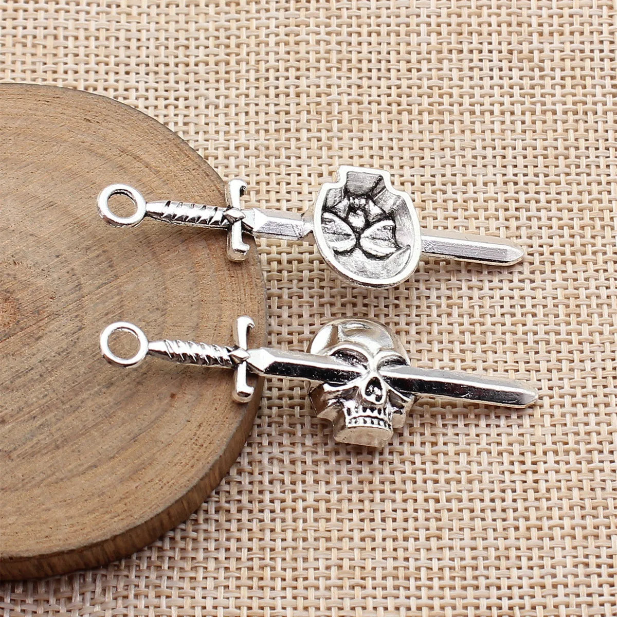 56x17mm 3.8g Antique Silver Zinc Alloy Skull Sword Charm Pendant for DIY Gothic Jewelry Making