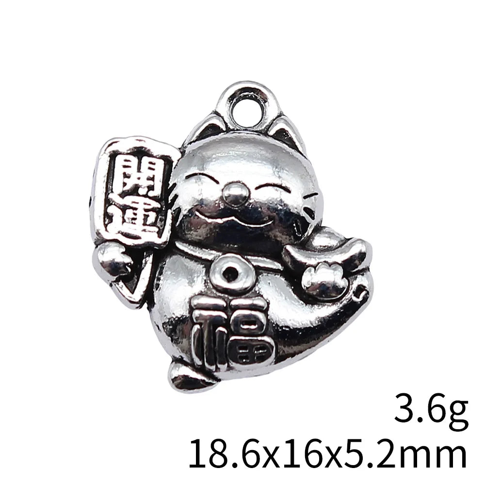 18.6x16x5.2mm 3.6g Antique Silver Zinc Alloy Lucky Cat Charm Pendant for DIY Necklace Bracelet Jewelry