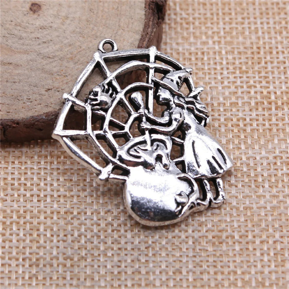 40x33mm 8.5g Zinc Alloy Poison Spider Web Witch Charm Pendant for DIY Halloween Jewelry Making