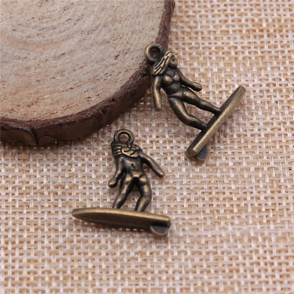 21x18mm 2.2g Multicolor Zinc Alloy Surfing Charm Pendant for DIY Beach Sports Jewelry Making