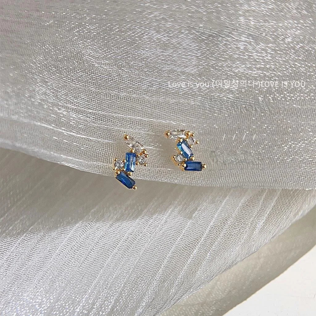 Mini 14K Gold Plated Copper Micro Pave Zircon Geometric Stud Earrings For Daily Wear