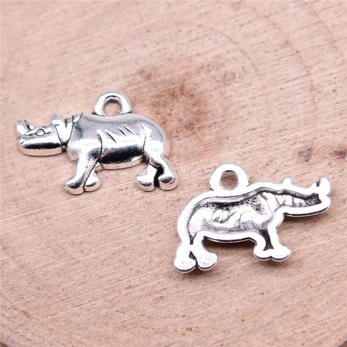 20x13mm 1.05g Antique Silver Zinc Alloy Rhinoceros Charm Pendant for DIY Animal Jewelry Making