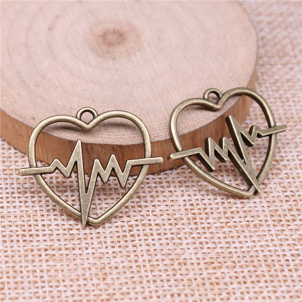 24x29mm 2.4g Multicolor Zinc Alloy ECG Heart Charm Pendant for DIY Necklace Bracelet Making