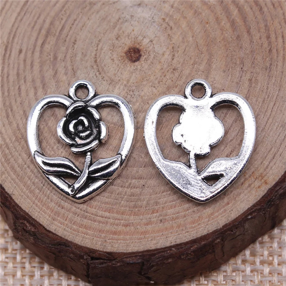 16x18mm 1.3g Antique Silver Zinc Alloy Heart Flower Charm Pendant for DIY Necklace Bracelet Making