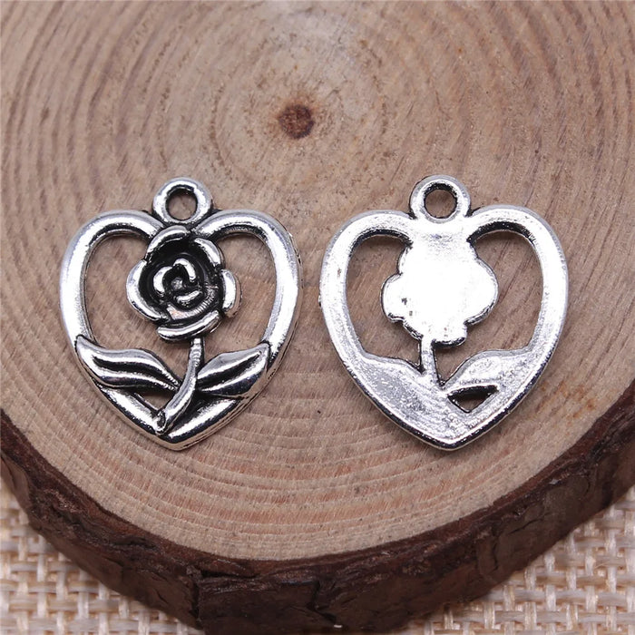 16x18mm 1.3g Antique Silver Zinc Alloy Heart Flower Charm Pendant for DIY Necklace Bracelet Making