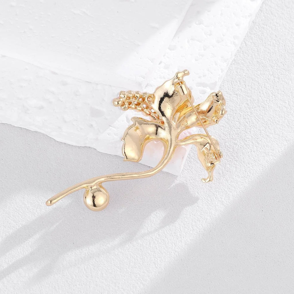Elegant Purple Enamel Lily Flower Brooch With Pearl Accents, Luxury Lapel Pin Corsage Gift