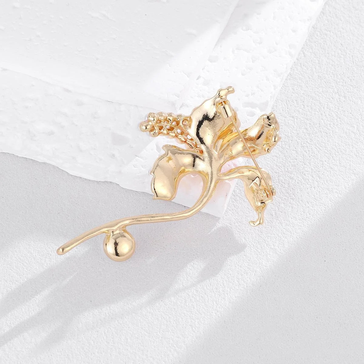 Elegant Purple Enamel Lily Flower Brooch With Pearl Accents, Luxury Lapel Pin Corsage Gift