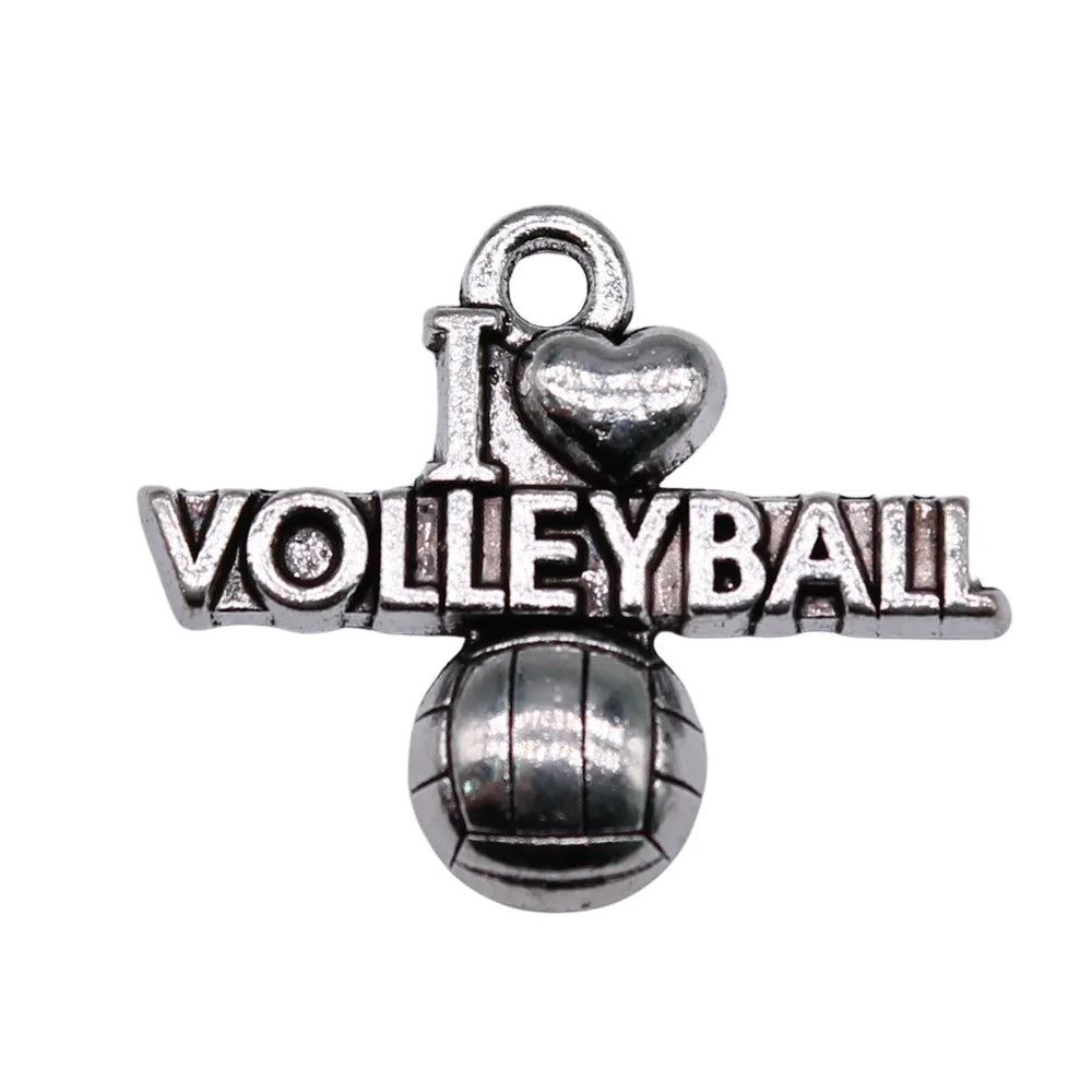 22x18mm 1.67g Multicolor Zinc Alloy I Love Volleyball Sports Charm Pendant for Bracelet Necklace Making