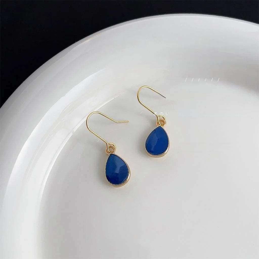 14K Gold Plated Copper Teardrop Drop Earrings Minimalist Haze Blue Fashion Jewelry for Women