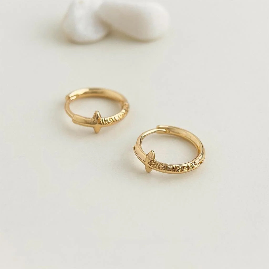 14K Gold Plated Copper Round Star Stud Earrings Simple Commuter Fashion Jewelry