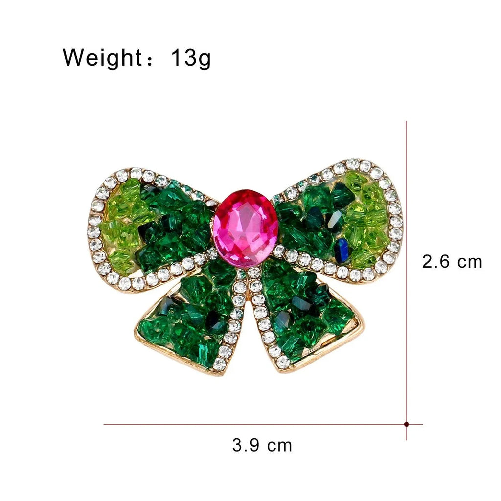 Elegant Emerald Green Crystal Bow Brooch With Rhinestone Trim, Luxury Lapel Pin Corsage Suit Accessory