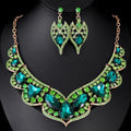 Vintage Green Crystal Rhinestone Statement Necklace And Earrings Jewelry Set For Bridal Wedding Party Banquet Gift