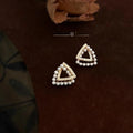 Geometric 3D Micro Pave Zircon Triangle Pearl Stud Earrings Copper