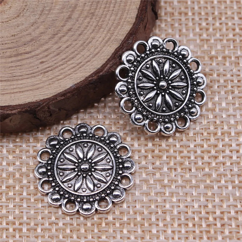 19x19mm 1.9g Multicolor Zinc Alloy Round Flower Filigree Charm Pendant for Jewelry Making