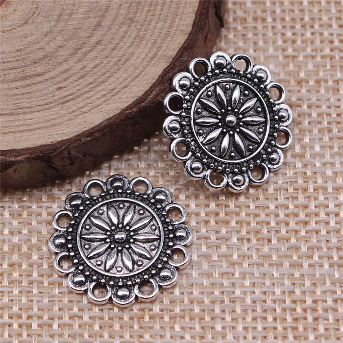 19x19mm 1.9g Multicolor Zinc Alloy Round Flower Filigree Charm Pendant for Jewelry Making