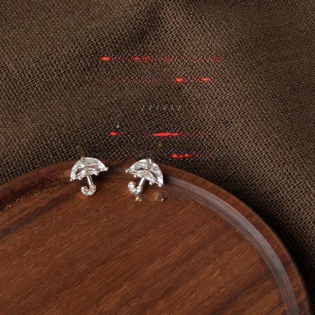 Mini Umbrella Zircon 14K Plated Stud Earrings Korean Japanese Simple Jewelry