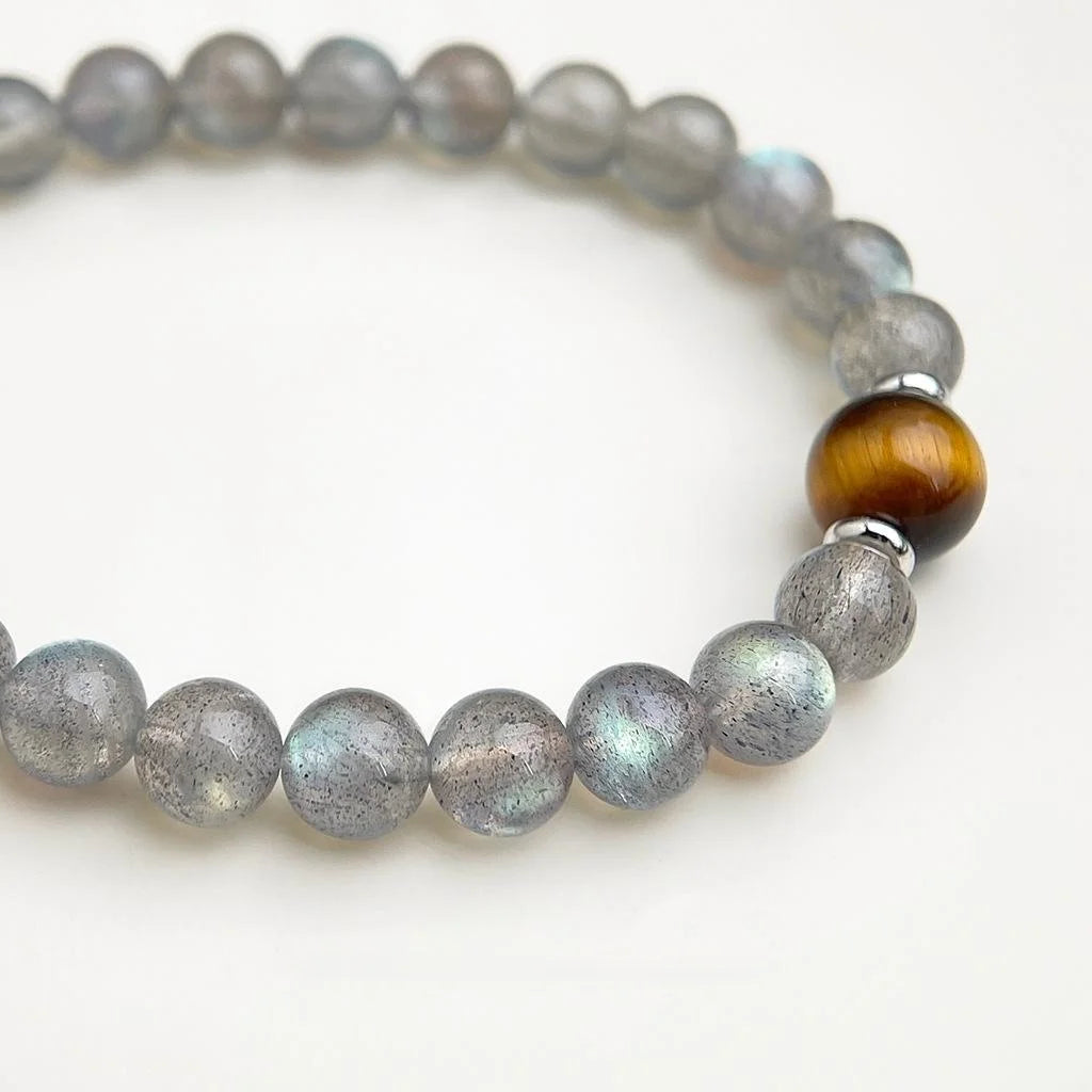 A++ Blue Moonstone Natural Stone Crystal Bracelet With Tiger Eye Aquamarine New Chinese Geometric Design