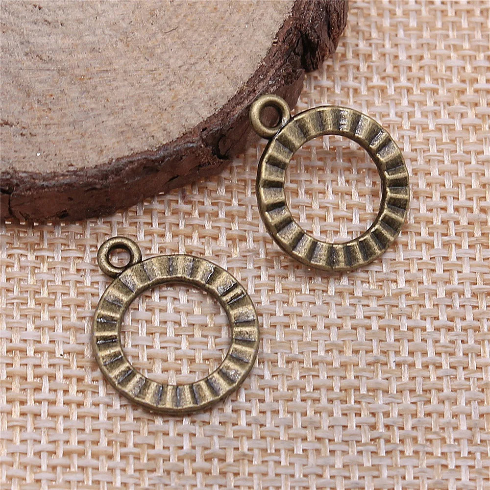 19x16mm 1.2g Multicolor Zinc Alloy Textured Round Ring Double Sided Charm Pendant for DIY Necklace Bracelet Making