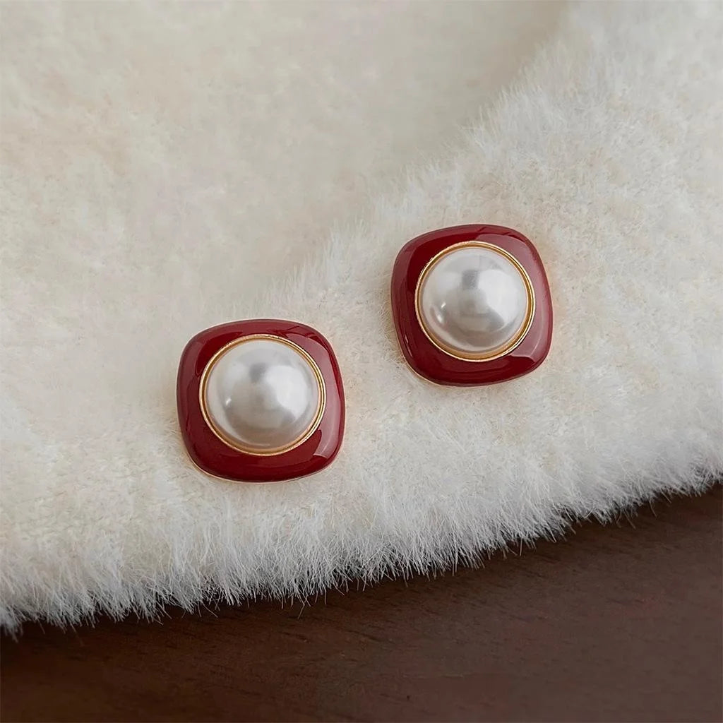 Vintage Geometric Square Copper Stud Earrings With 14K Plated For Women