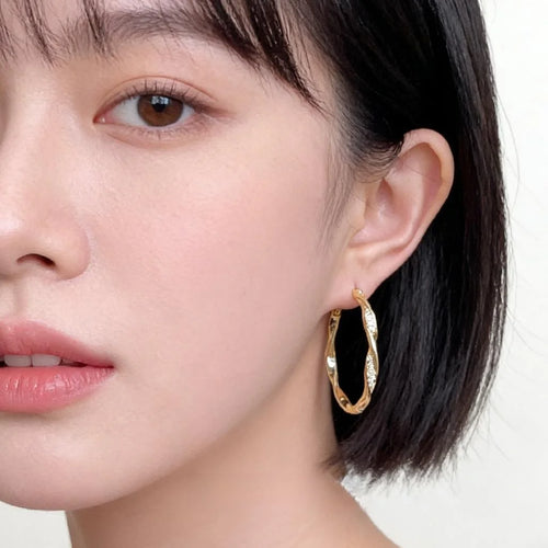 Minimalist American Sparkle Zircon Twisted Eco Friendly Copper Hoop Earrings Geometric Round Jewelry