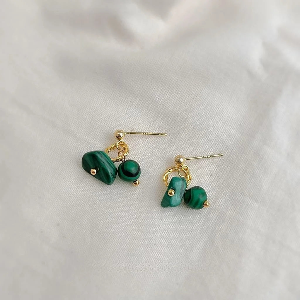 Handmade Vintage Chinese Style Synthetic Malachite Round Geometric Drop Earrings For Women