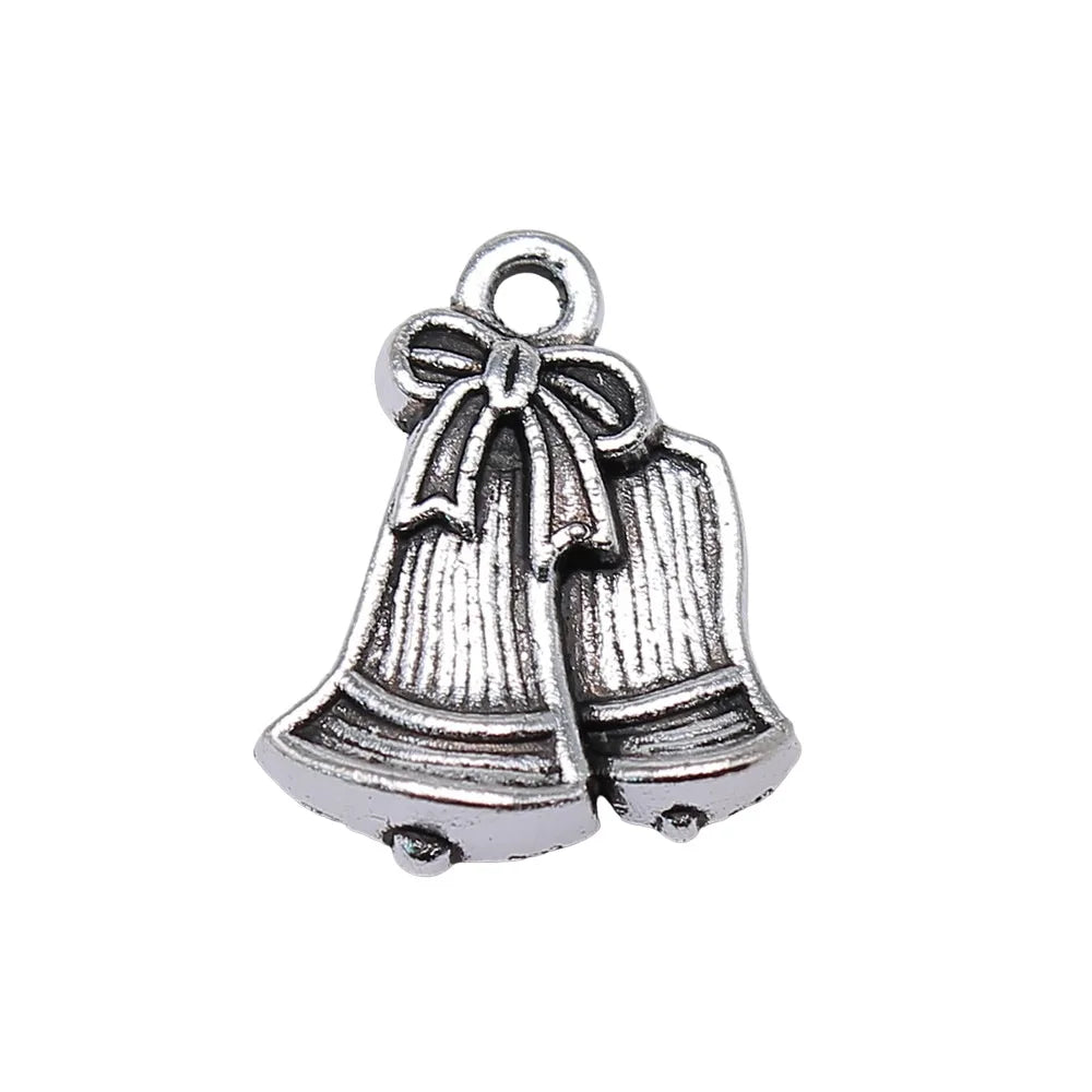 21x17mm 1.9g Antique Silver Zinc Alloy Christmas Bell Charm Pendant for DIY Holiday Jewelry Making