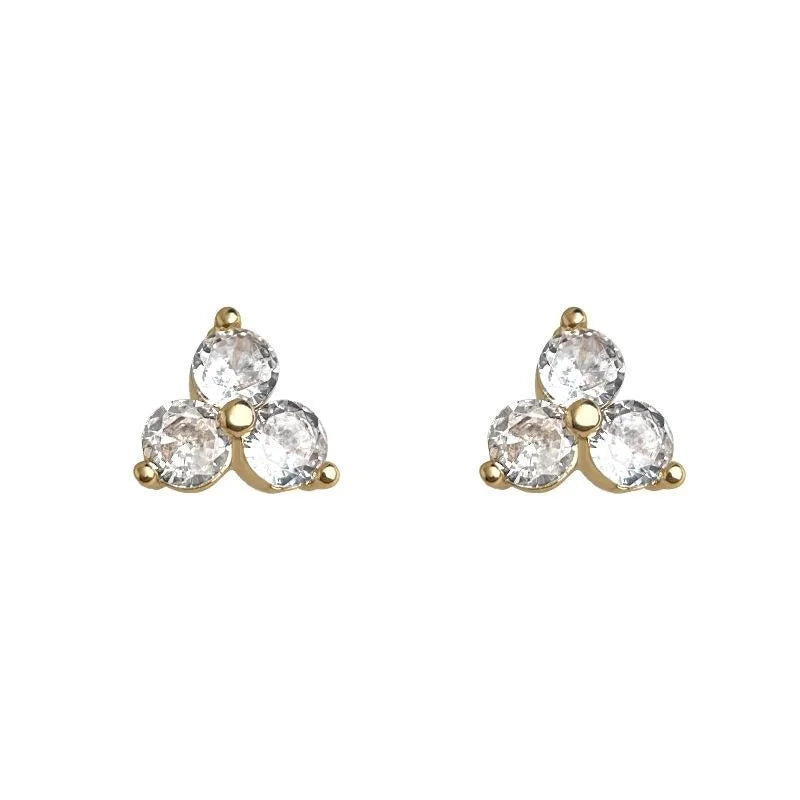 14K Plated Copper Zircon Triangle Geometric Mini Stud Earrings For Women