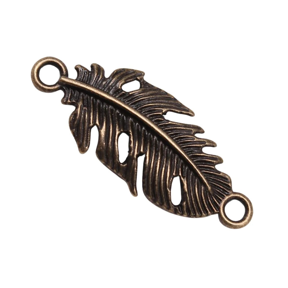 35x14mm 1.8g Multicolor Zinc Alloy Feather Connector Charm for DIY Bracelet Necklace Making