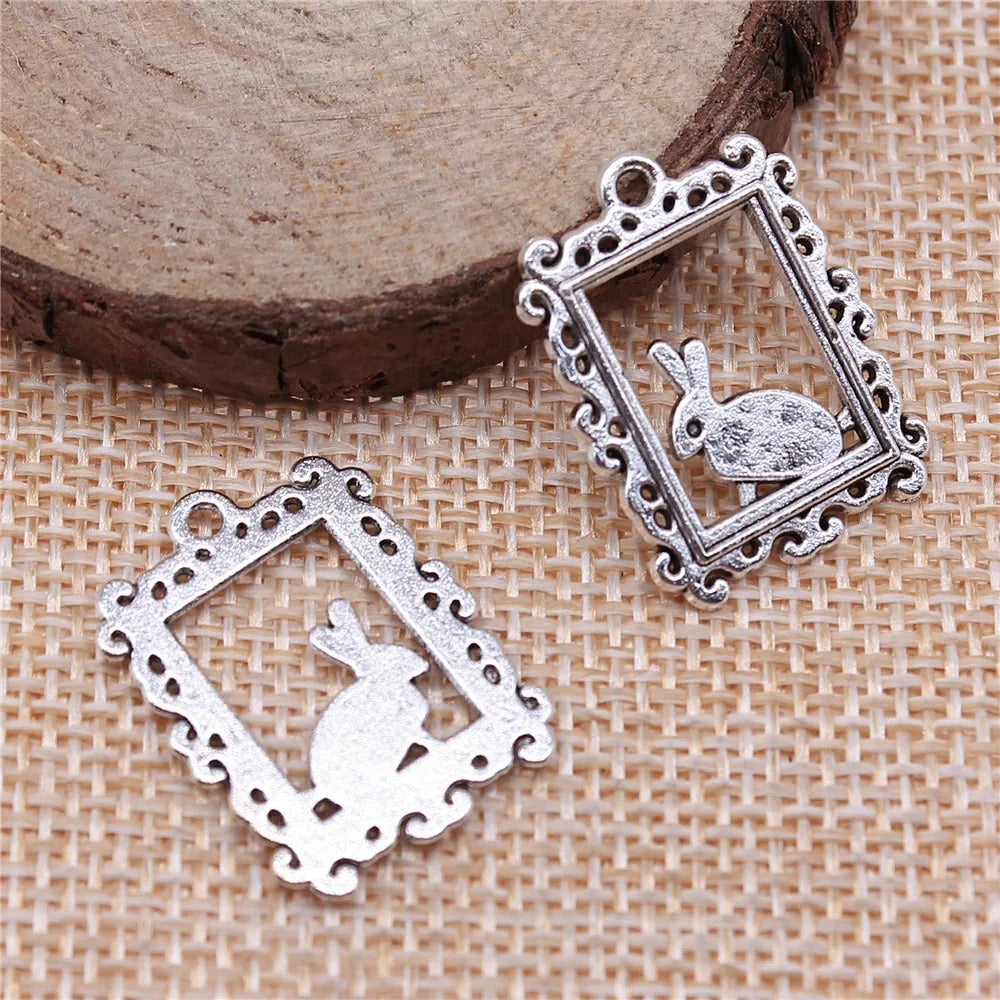 24x17mm 1.5g Multicolor Zinc Alloy Rabbit Photo Frame Charm Pendant for DIY Necklace Bracelet Crafts