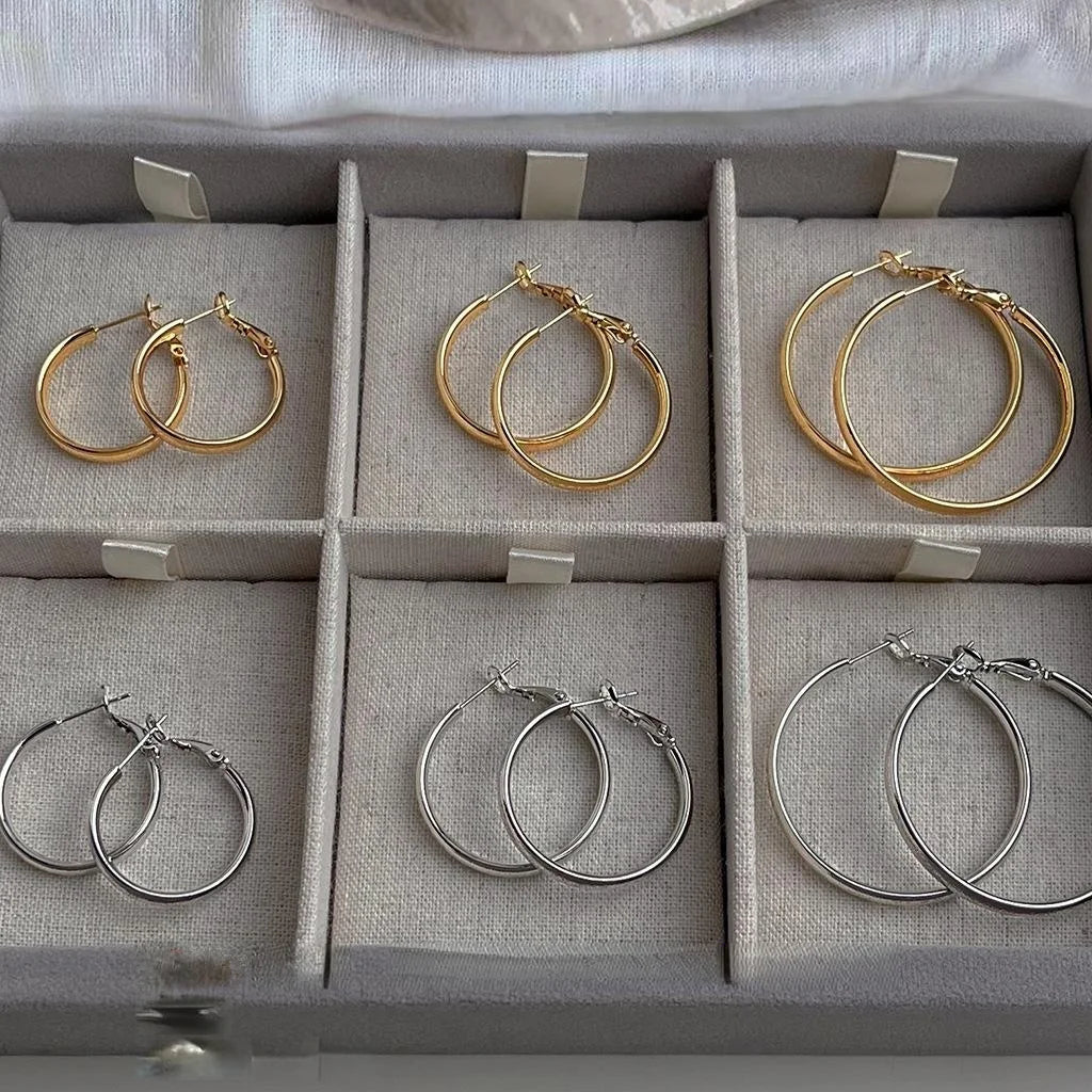 14K Gold Plated Copper Frosted Geometric Hoop Earrings Minimalist Fashion Office Jewelry