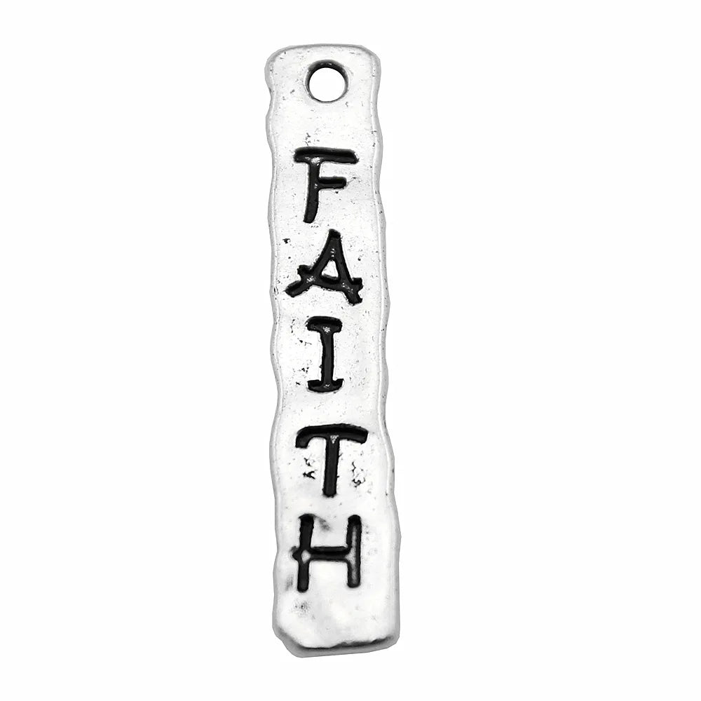 39x7mm 2.2g Antique Silver Zinc Alloy faith Word Tag Letter Charm Pendant for DIY Jewelry Making